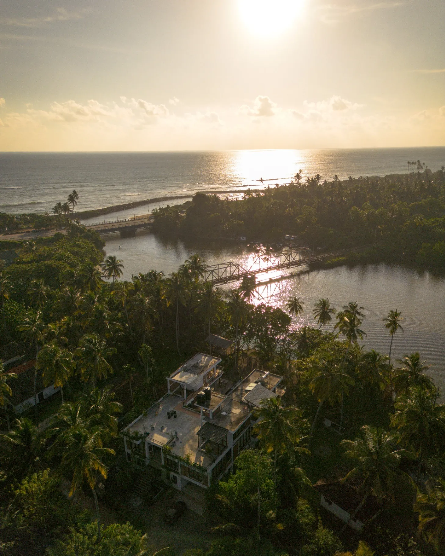Aerial view of Ko Lake Villa — private event venue on Koggala Lake